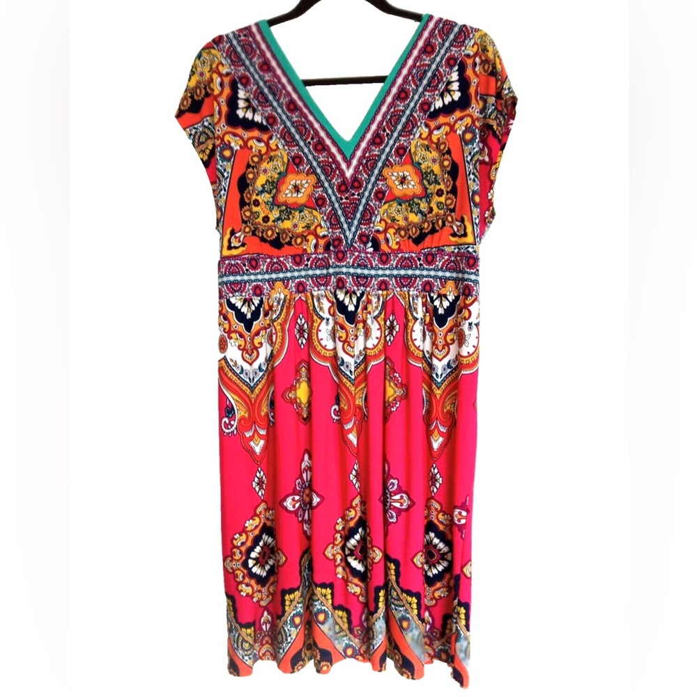 Kiara size xxl Bright Pink Boho V-Neck Dress